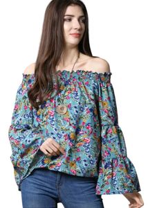 Boho Floral Off-Shoulder Bell Sleeve Top