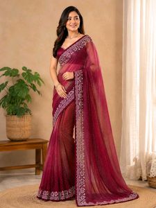 Stunning Embellished Maroon Saree