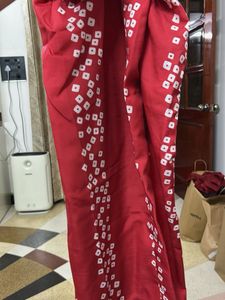 Vibrant Red Saree with White Block Print