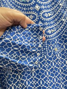 Blue &amp; White Printed Kurta