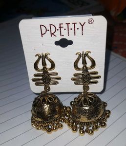 Golden Trisul Earrings, Jhumka