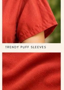 Red Puff Sleeve Top with Embellished Collar