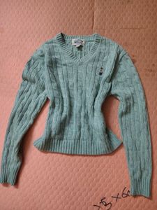 Light Blue Cable Knit V-Neck Sweater