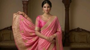 Elegant Pink Silk Saree with Gold Border