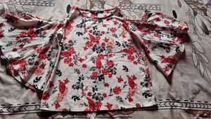 Floral Cold-Shoulder Flutter Sleeve Top