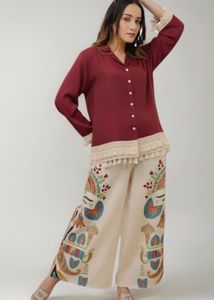 Maroon Kurta Set with Printed Palazzos
