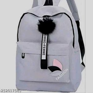 Stylish Grey Backpack with Pom-Pom