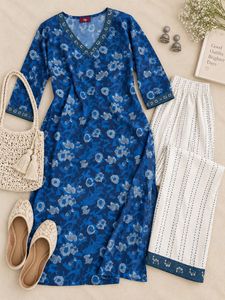 Blue Floral Libas Kurti Set 💙🌸