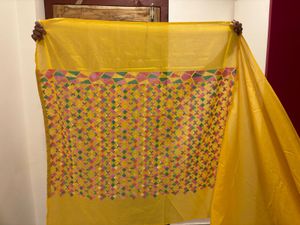 Embroidered Yellow Kurta Set Material with Dupatta
