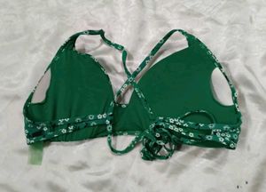 Green Floral Bikini Top