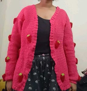 Cute Strawberry Crochet Cardigan
