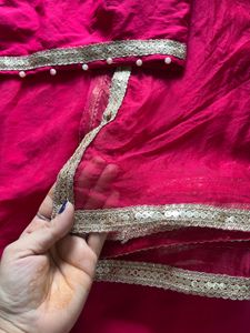 Elegant Pink Lehenga Set with Gold Trim