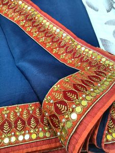 Elegant Blue Saree with Mirror Work