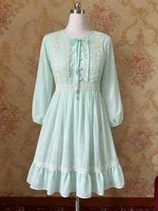 Vintage Lace Trimmed Light Blue Korean Dress