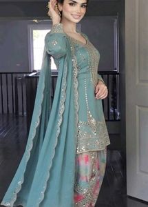 Beautiful Teal Kurta Set with Mirror Work