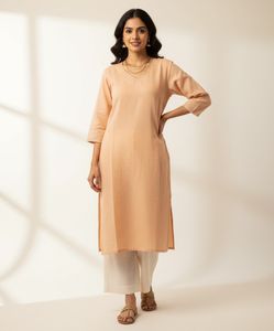 Peach Embroidered Handloom  Kurti