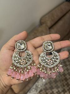 emerald pink Kundan earrings