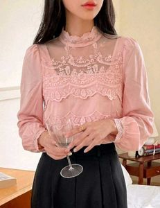 Sheer Lace Pink Cute Pinterest Korean tops