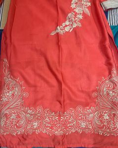 Embroidered Coral Kurta