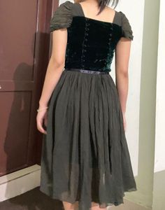 Elegant Velvet &amp; Chiffon Corset Dress
