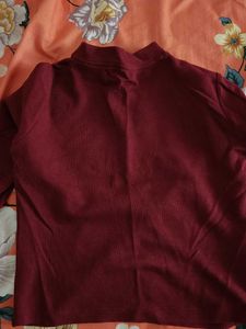 Maroon Ribbed Mock Neck Top