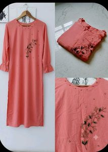 Peach Embroidered Kurta