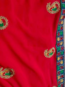Red Embroidered Saree with blouse