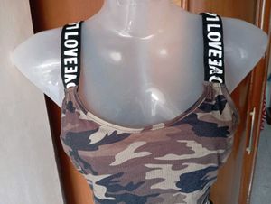Trendy Camo Crop Top with "Love" Straps