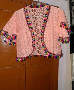 Peach Crochet Shrug | Boho Style | Tassel Design