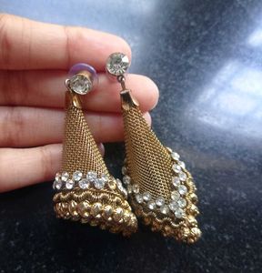 Exquisite Gold Mesh & Crystal Drop Earrings