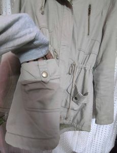 Khaki Drawstring Waist Anorak Jacket