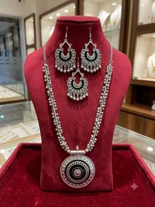 Oxidised Silver Necklace and Earrings Set