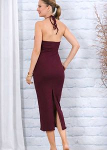 Burgundy Halter Midi Dress