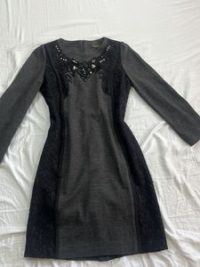 Elegant Grey Lace Detail Dress