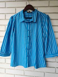 Classic Blue Striped Button-Up Blouse