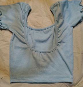 Light Blue Square Neck Crop Top