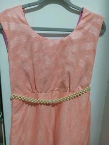 Peach Shimmer Pearl Belt Dress