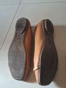 Tan Ballet Flats with Buckle Detail