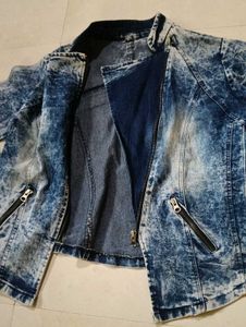 Men or Women Acid Wash Denim Biker Jacket