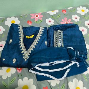 Elegant Teal Blue Embroidery Kurta Set