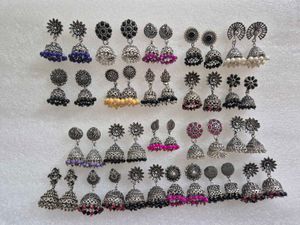 Oxidized Jhumka Earrings with Black Beads