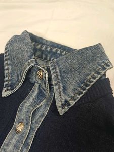 Denim Collar Navy Sweater