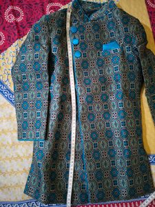 Self Design Sherwani With Jodhpuri Breeched green