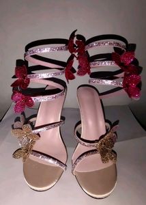 Rhinestone floral one-strap fairy sandals