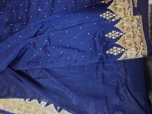 Elegant Blue Embroidered Saree