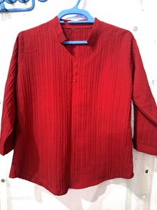 Red Textured Kurta