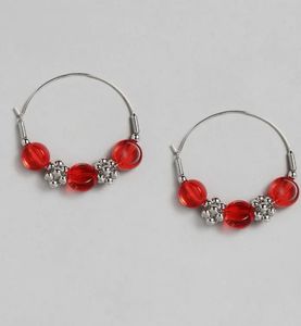 Red Beaded Hoop Earrings