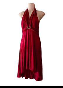 Elegant Red Halter Midi Dress