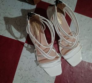 Chic White Strappy Block Heels