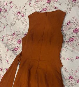 Chic Bow Front Midi Dress - Burnt Orange/Brown